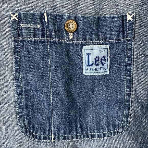 VTG Lee Authentic Men’s Denim Shirt Two-Tone Cotton Pockets Logo Size L - Picture 6 of 10